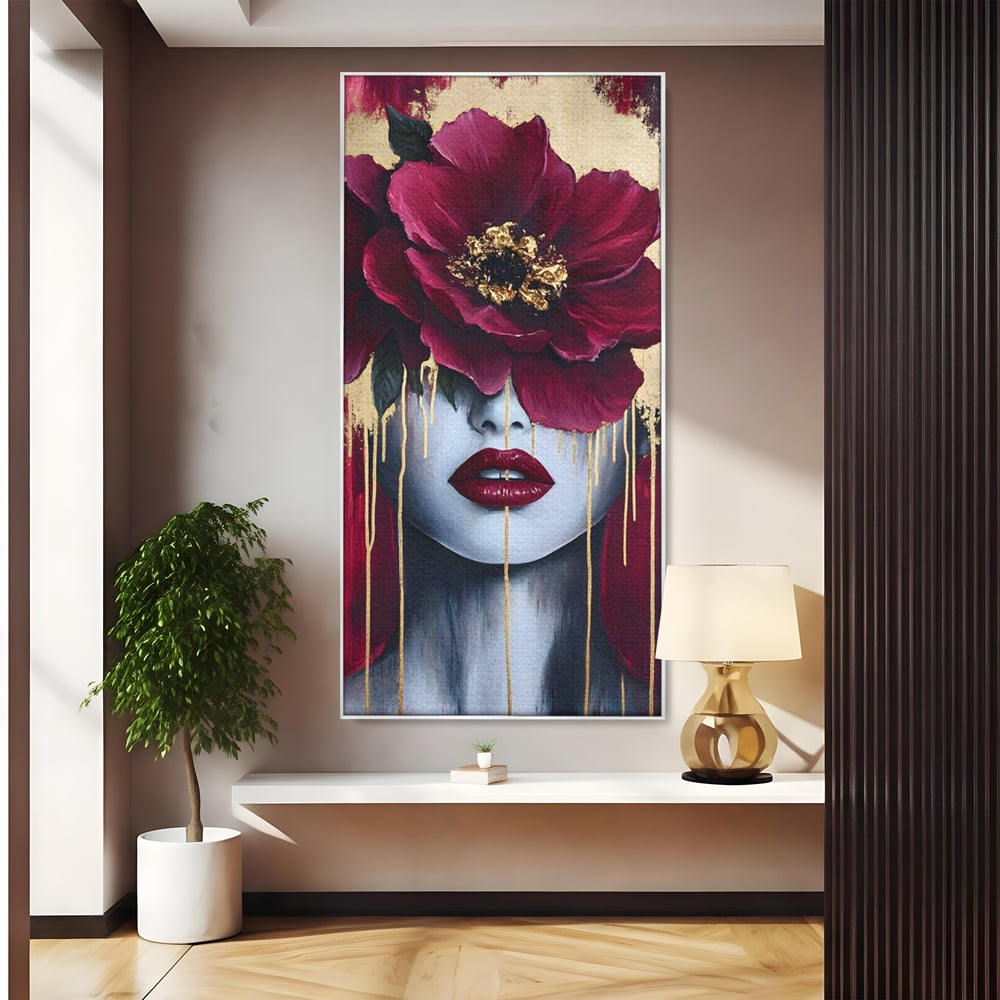 Tablou Canvas Premium, LuxCanva® G1139, Chipul Ascuns, Timiditate, Mov, Violet, Buze, Rafinament, Artistic, Lux, Pasiune, Noblete, Regina, Unicitate, Glamour, Birou, Living