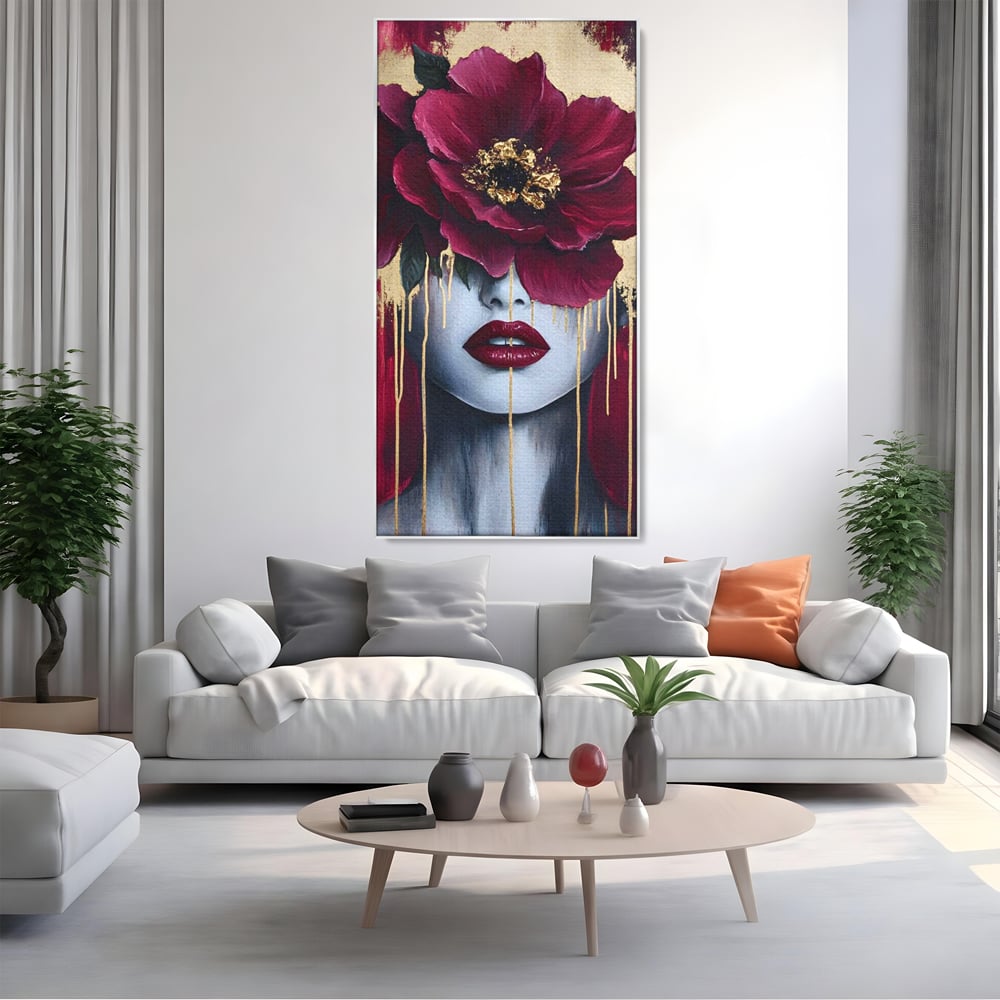 Tablou Canvas Premium, LuxCanva® G1139, Chipul Ascuns, Timiditate, Mov, Violet, Buze, Rafinament, Artistic, Lux, Pasiune, Noblete, Regina, Unicitate, Glamour, Birou, Living