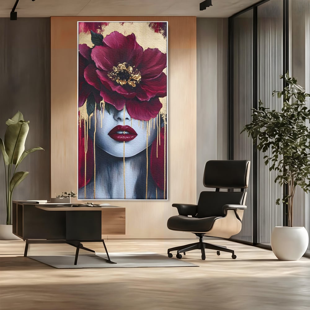 Tablou Canvas Premium, LuxCanva® G1139, Chipul Ascuns, Timiditate, Mov, Violet, Buze, Rafinament, Artistic, Lux, Pasiune, Noblete, Regina, Unicitate, Glamour, Birou, Living