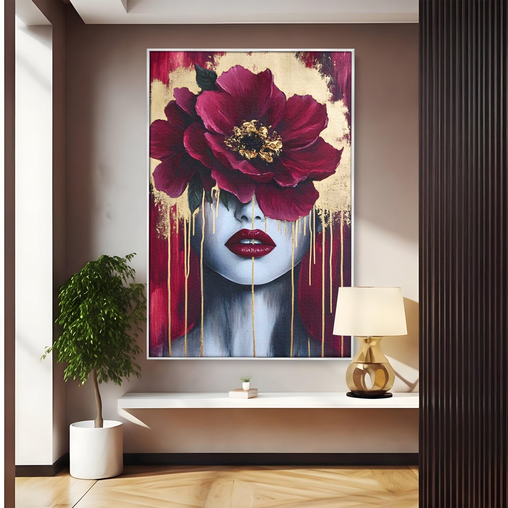 Tablou Canvas Premium, LuxCanva® G1139, Chipul Ascuns, Timiditate, Mov, Violet, Buze, Rafinament, Artistic, Lux, Pasiune, Noblete, Regina, Unicitate, Glamour, Birou, Living