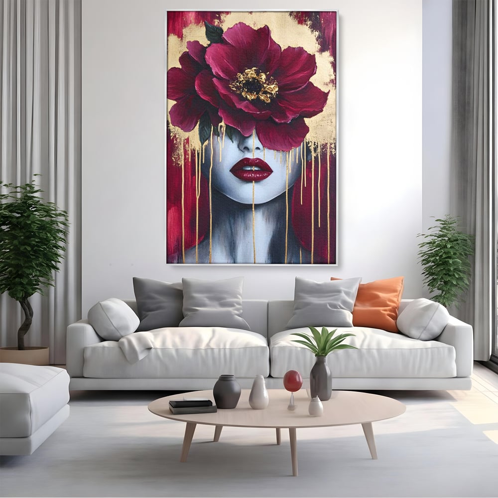 Tablou Canvas Premium, LuxCanva® G1139, Chipul Ascuns, Timiditate, Mov, Violet, Buze, Rafinament, Artistic, Lux, Pasiune, Noblete, Regina, Unicitate, Glamour, Birou, Living