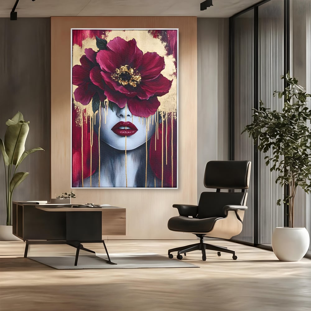 Tablou Canvas Premium, LuxCanva® G1139, Chipul Ascuns, Timiditate, Mov, Violet, Buze, Rafinament, Artistic, Lux, Pasiune, Noblete, Regina, Unicitate, Glamour, Birou, Living