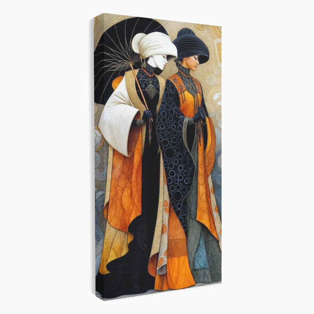 Tablou Canvas Premium, LuxCanva® G1140, Fiicele Vantului Asiatic, Arta, Decorativa, Rafinat, Costum, Traditional, Asiatic, Umbrela, Simbolism, Plimbare, Prietenie, Birou, Living