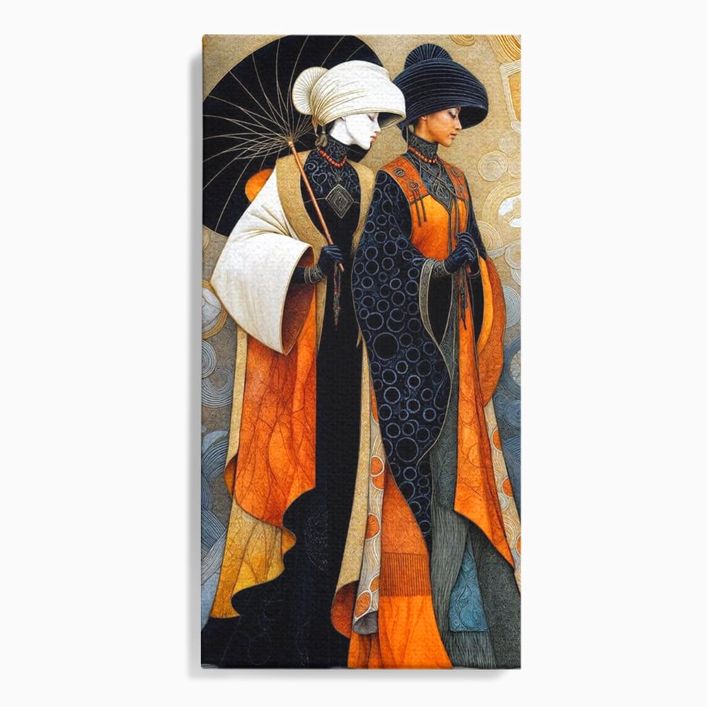 Tablou Canvas Premium, LuxCanva® G1140, Fiicele Vantului Asiatic, Arta, Decorativa, Rafinat, Costum, Traditional, Asiatic, Umbrela, Simbolism, Plimbare, Prietenie, Birou, Living