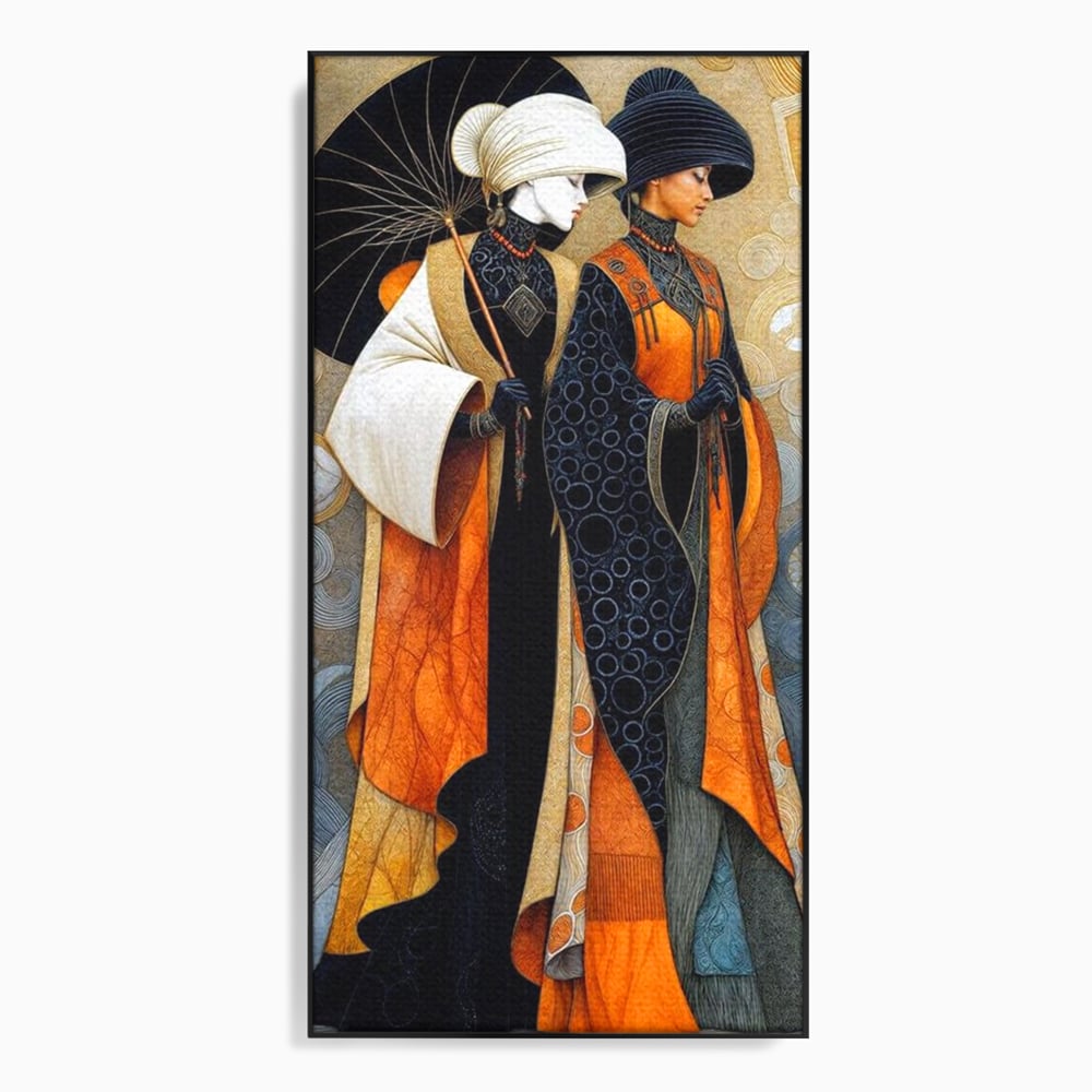 Tablou Canvas Premium, LuxCanva® G1140, Fiicele Vantului Asiatic, Arta, Decorativa, Rafinat, Costum, Traditional, Asiatic, Umbrela, Simbolism, Plimbare, Prietenie, Birou, Living