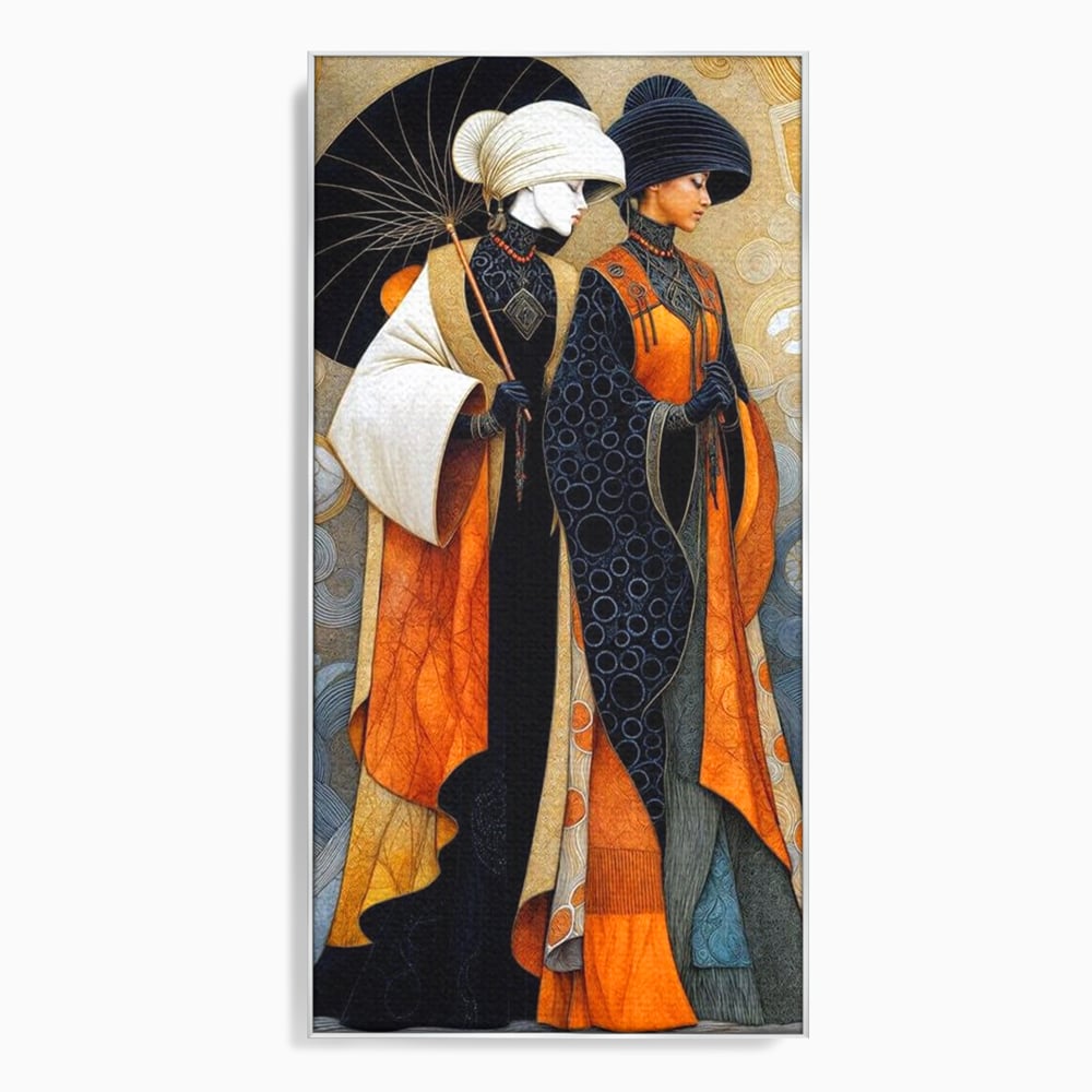 Tablou Canvas Premium, LuxCanva® G1140, Fiicele Vantului Asiatic, Arta, Decorativa, Rafinat, Costum, Traditional, Asiatic, Umbrela, Simbolism, Plimbare, Prietenie, Birou, Living