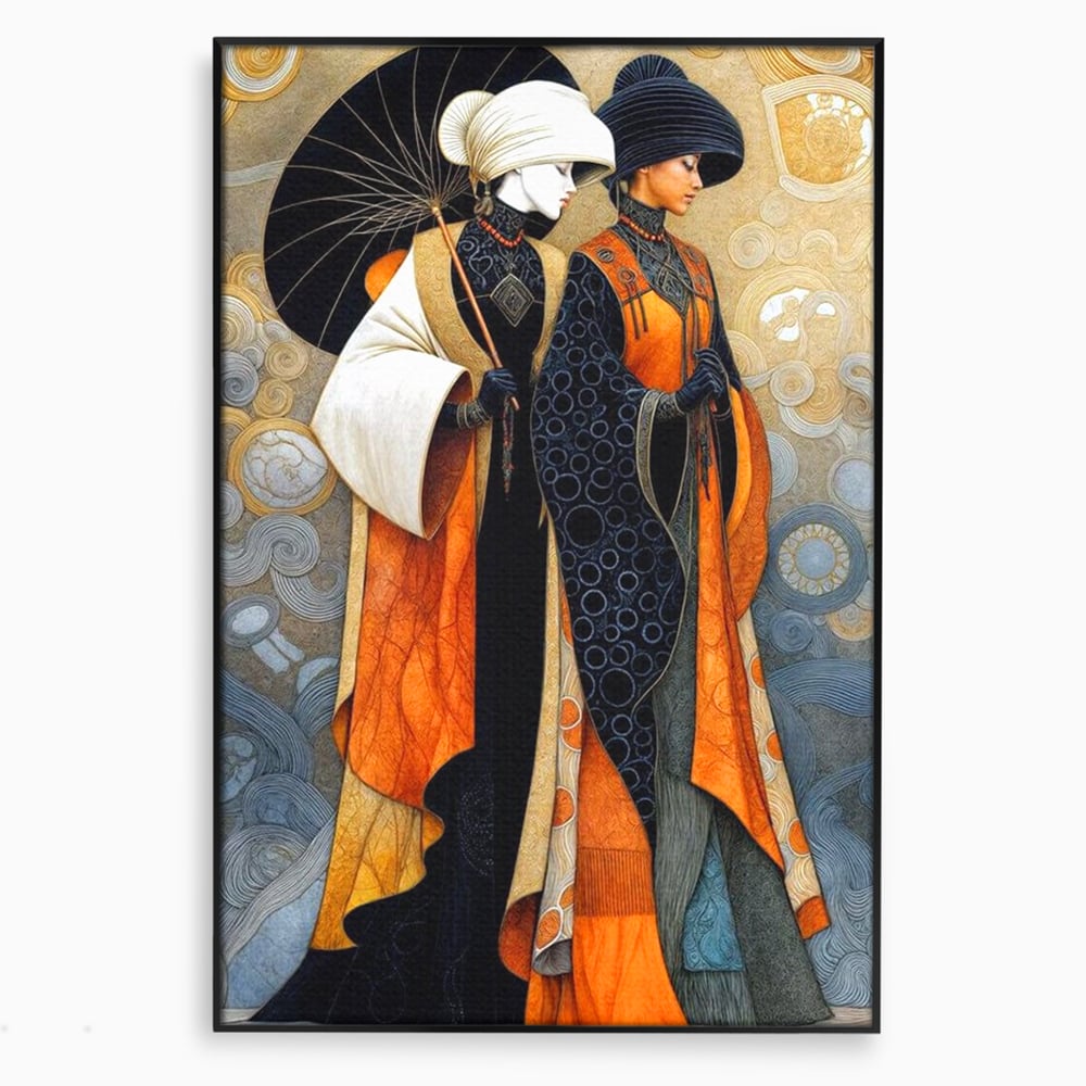 Tablou Canvas Premium, LuxCanva® G1140, Fiicele Vantului Asiatic, Arta, Decorativa, Rafinat, Costum, Traditional, Asiatic, Umbrela, Simbolism, Plimbare, Prietenie, Birou, Living