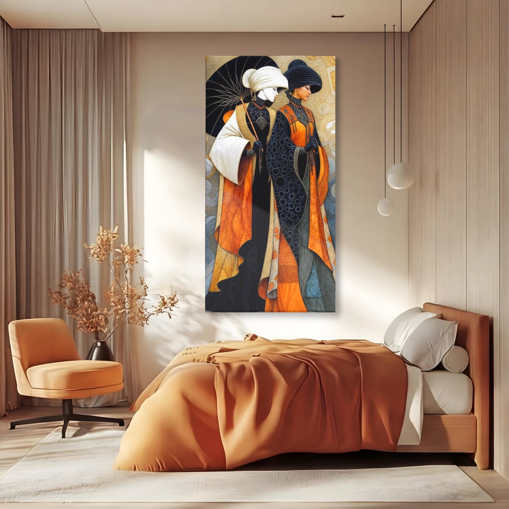 Tablou Canvas Premium, LuxCanva® G1140, Fiicele Vantului Asiatic, Arta, Decorativa, Rafinat, Costum, Traditional, Asiatic, Umbrela, Simbolism, Plimbare, Prietenie, Birou, Living