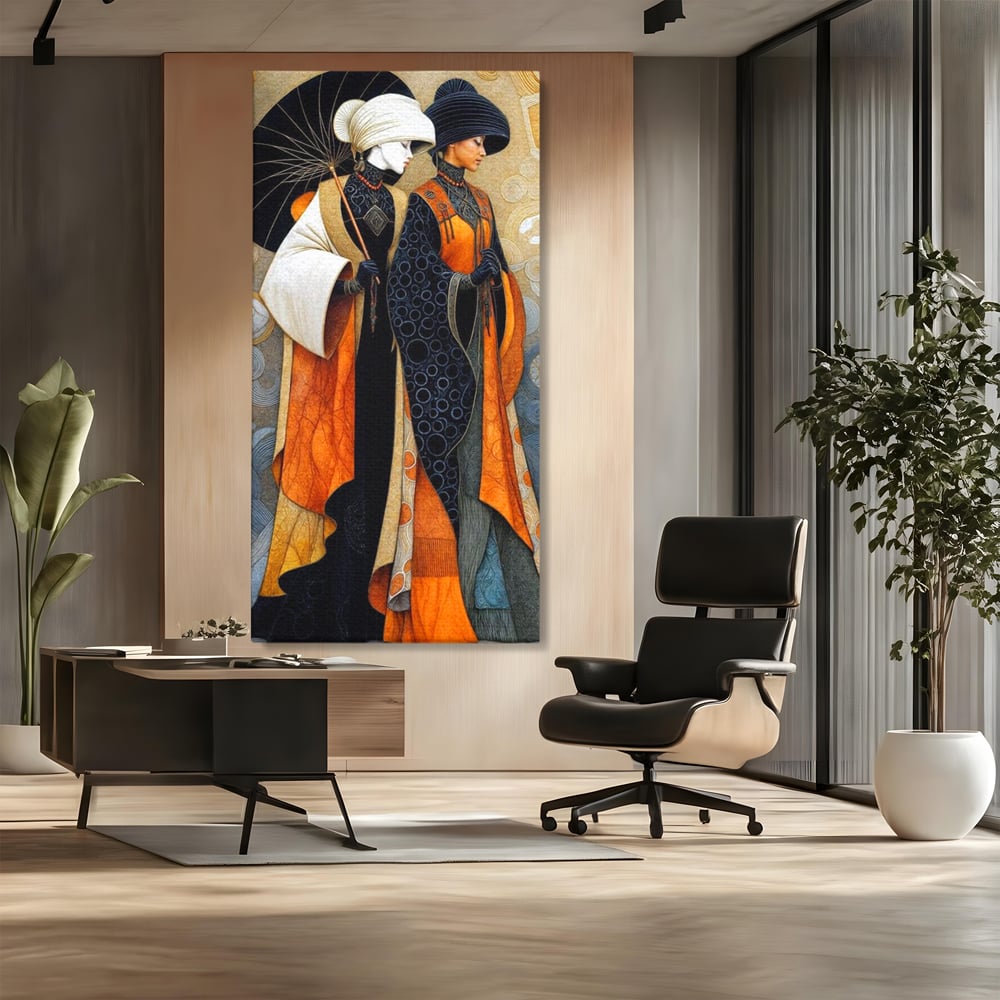 Tablou Canvas Premium, LuxCanva® G1140, Fiicele Vantului Asiatic, Arta, Decorativa, Rafinat, Costum, Traditional, Asiatic, Umbrela, Simbolism, Plimbare, Prietenie, Birou, Living