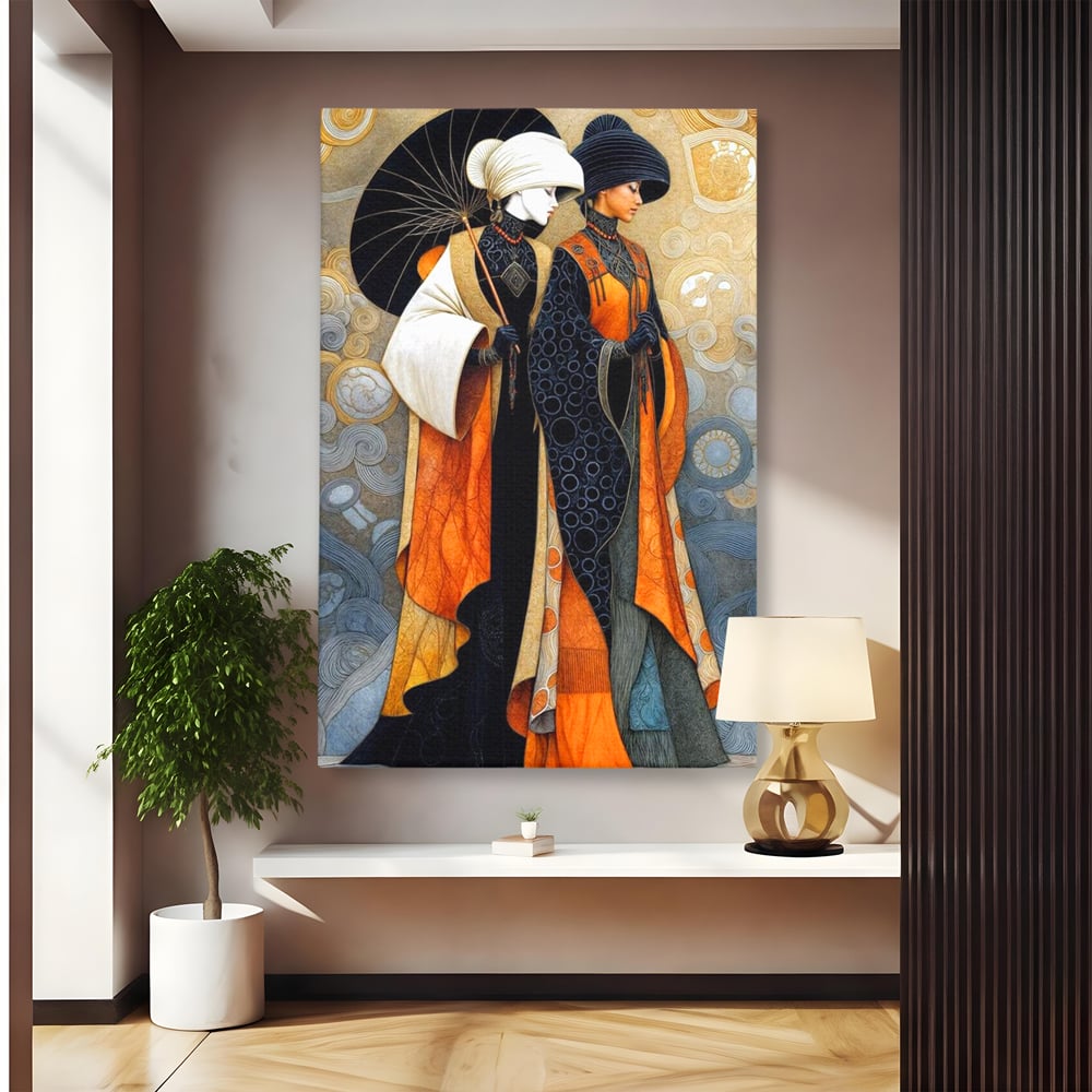 Tablou Canvas Premium, LuxCanva® G1140, Fiicele Vantului Asiatic, Arta, Decorativa, Rafinat, Costum, Traditional, Asiatic, Umbrela, Simbolism, Plimbare, Prietenie, Birou, Living