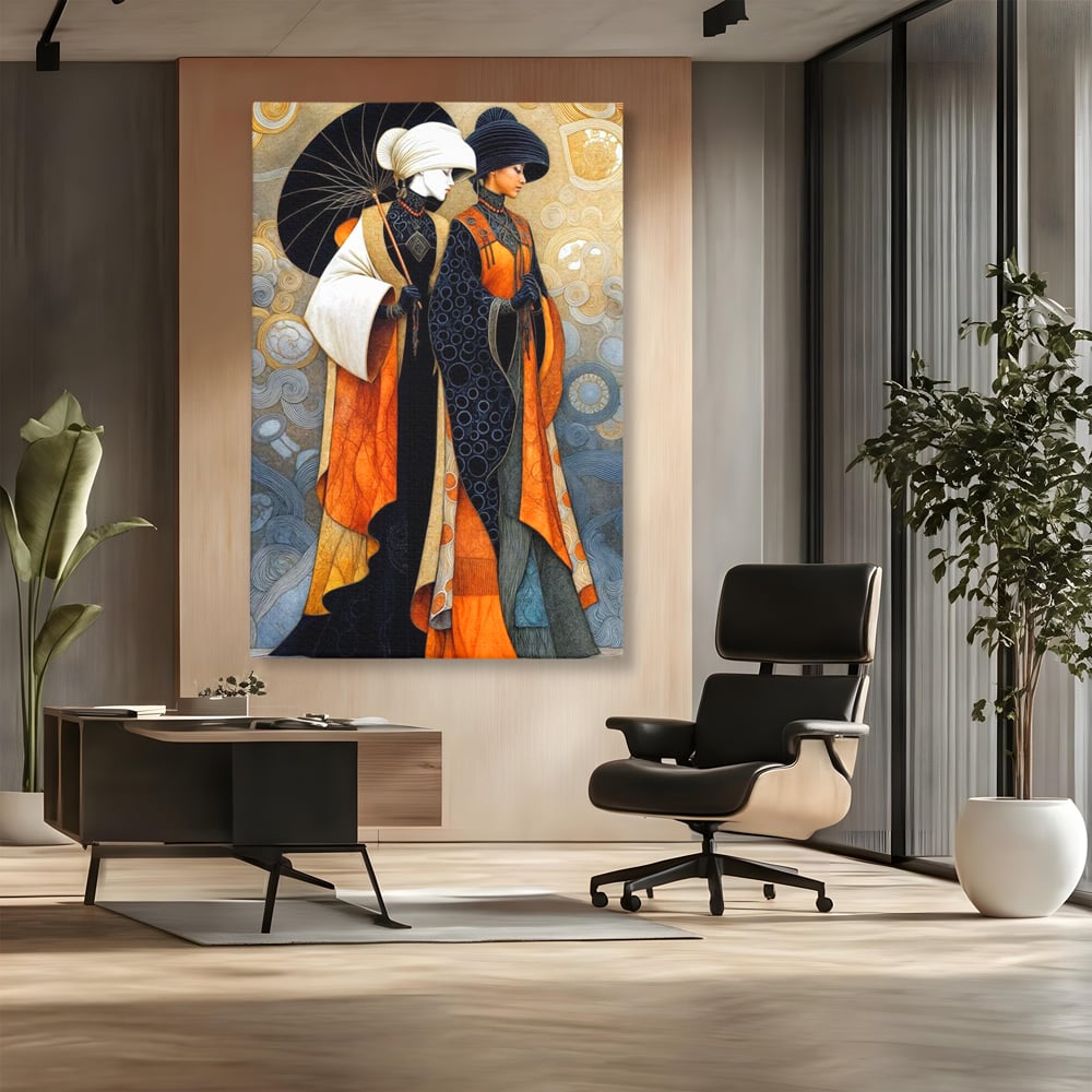 Tablou Canvas Premium, LuxCanva® G1140, Fiicele Vantului Asiatic, Arta, Decorativa, Rafinat, Costum, Traditional, Asiatic, Umbrela, Simbolism, Plimbare, Prietenie, Birou, Living