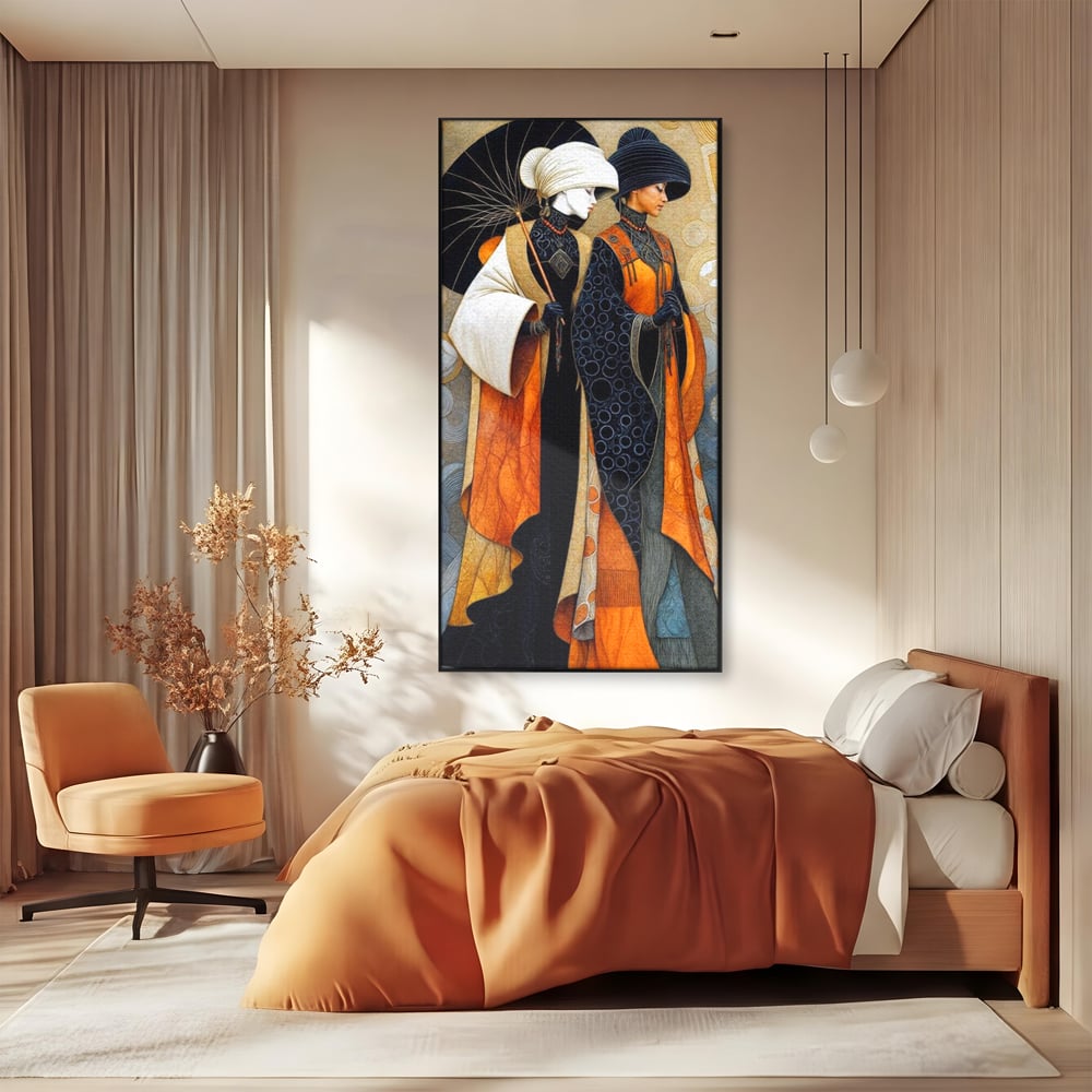 Tablou Canvas Premium, LuxCanva® G1140, Fiicele Vantului Asiatic, Arta, Decorativa, Rafinat, Costum, Traditional, Asiatic, Umbrela, Simbolism, Plimbare, Prietenie, Birou, Living
