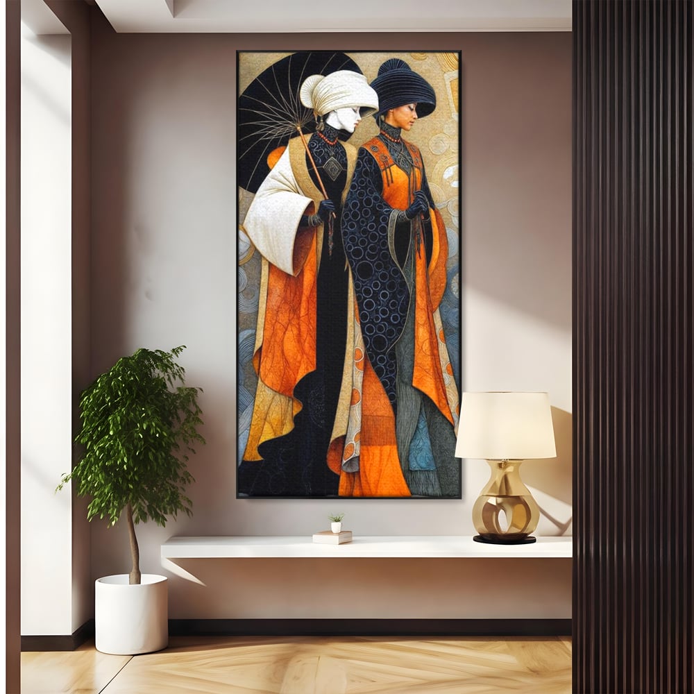 Tablou Canvas Premium, LuxCanva® G1140, Fiicele Vantului Asiatic, Arta, Decorativa, Rafinat, Costum, Traditional, Asiatic, Umbrela, Simbolism, Plimbare, Prietenie, Birou, Living