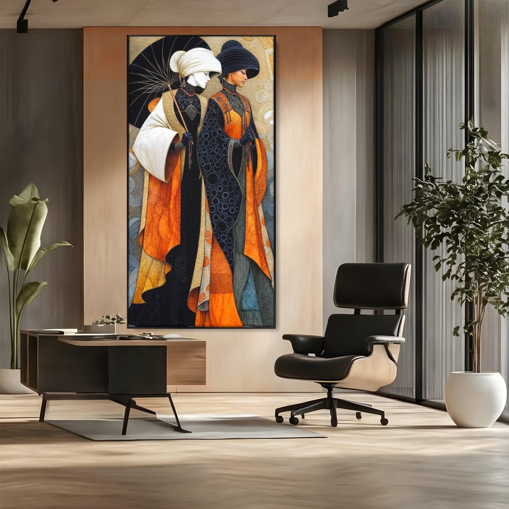 Tablou Canvas Premium, LuxCanva® G1140, Fiicele Vantului Asiatic, Arta, Decorativa, Rafinat, Costum, Traditional, Asiatic, Umbrela, Simbolism, Plimbare, Prietenie, Birou, Living