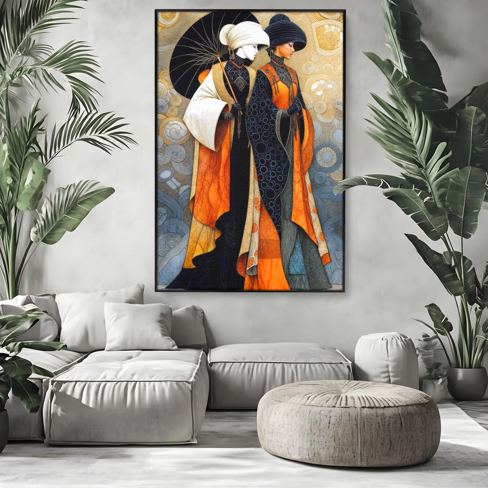 Tablou Canvas Premium, LuxCanva® G1140, Fiicele Vantului Asiatic, Arta, Decorativa, Rafinat, Costum, Traditional, Asiatic, Umbrela, Simbolism, Plimbare, Prietenie, Birou, Living