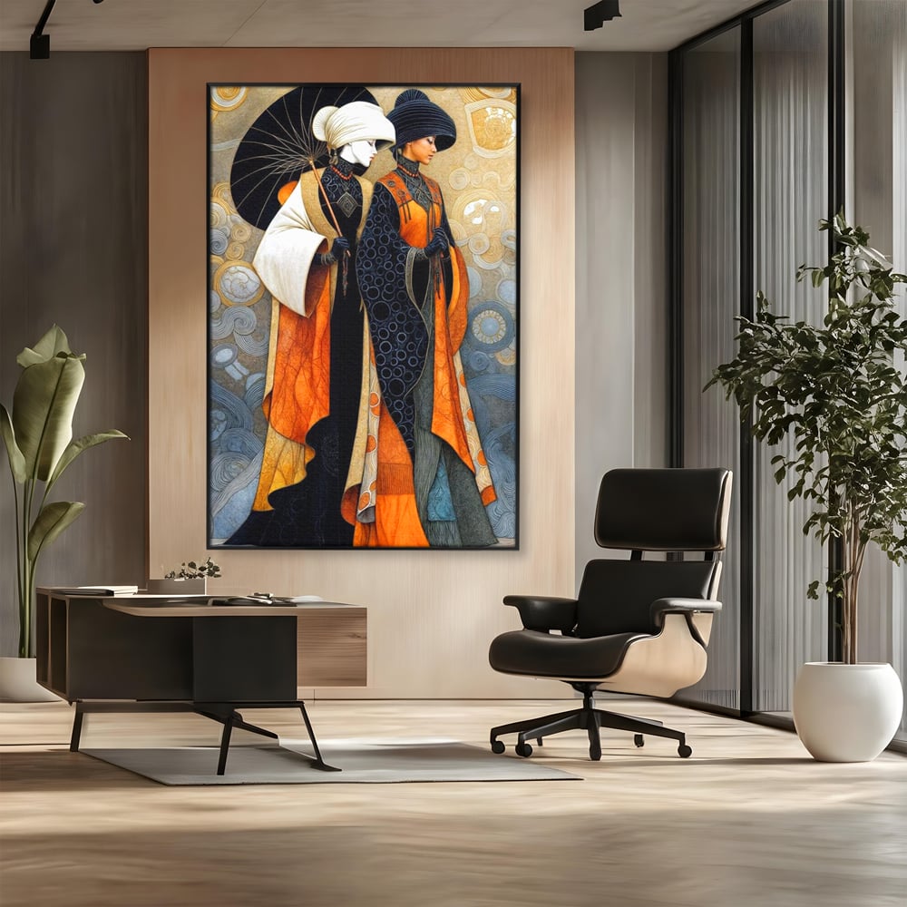 Tablou Canvas Premium, LuxCanva® G1140, Fiicele Vantului Asiatic, Arta, Decorativa, Rafinat, Costum, Traditional, Asiatic, Umbrela, Simbolism, Plimbare, Prietenie, Birou, Living