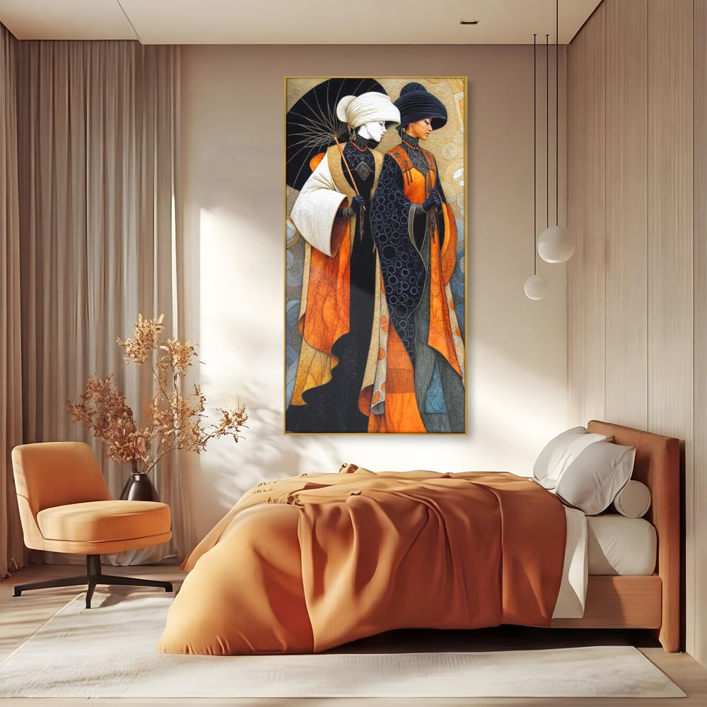 Tablou Canvas Premium, LuxCanva® G1140, Fiicele Vantului Asiatic, Arta, Decorativa, Rafinat, Costum, Traditional, Asiatic, Umbrela, Simbolism, Plimbare, Prietenie, Birou, Living