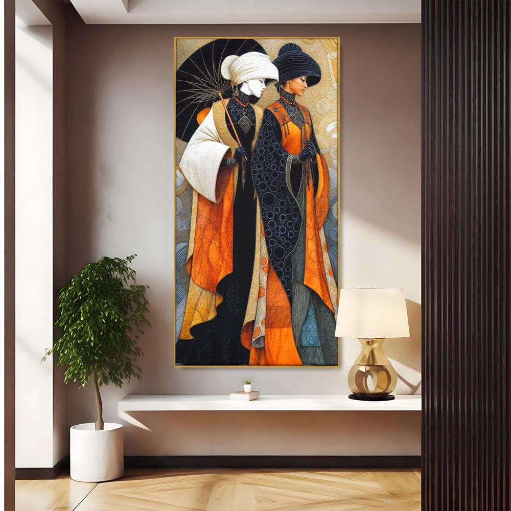 Tablou Canvas Premium, LuxCanva® G1140, Fiicele Vantului Asiatic, Arta, Decorativa, Rafinat, Costum, Traditional, Asiatic, Umbrela, Simbolism, Plimbare, Prietenie, Birou, Living