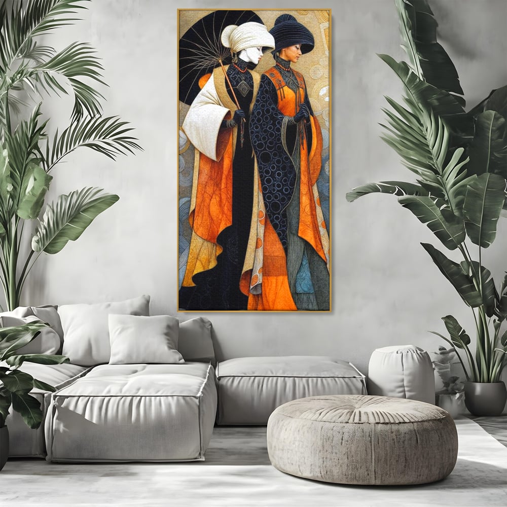 Tablou Canvas Premium, LuxCanva® G1140, Fiicele Vantului Asiatic, Arta, Decorativa, Rafinat, Costum, Traditional, Asiatic, Umbrela, Simbolism, Plimbare, Prietenie, Birou, Living