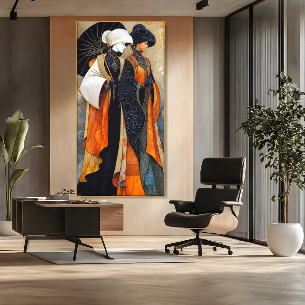 Tablou Canvas Premium, LuxCanva® G1140, Fiicele Vantului Asiatic, Arta, Decorativa, Rafinat, Costum, Traditional, Asiatic, Umbrela, Simbolism, Plimbare, Prietenie, Birou, Living