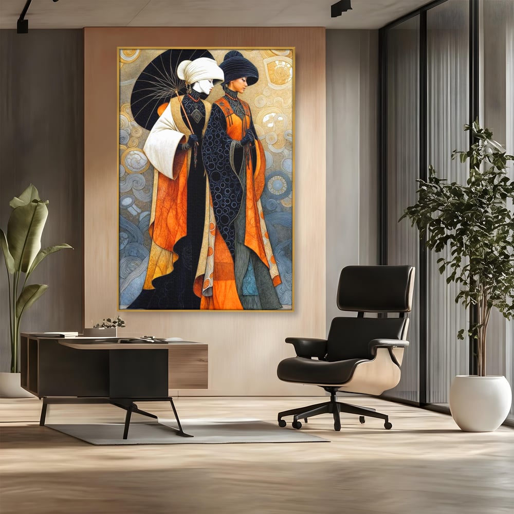 Tablou Canvas Premium, LuxCanva® G1140, Fiicele Vantului Asiatic, Arta, Decorativa, Rafinat, Costum, Traditional, Asiatic, Umbrela, Simbolism, Plimbare, Prietenie, Birou, Living