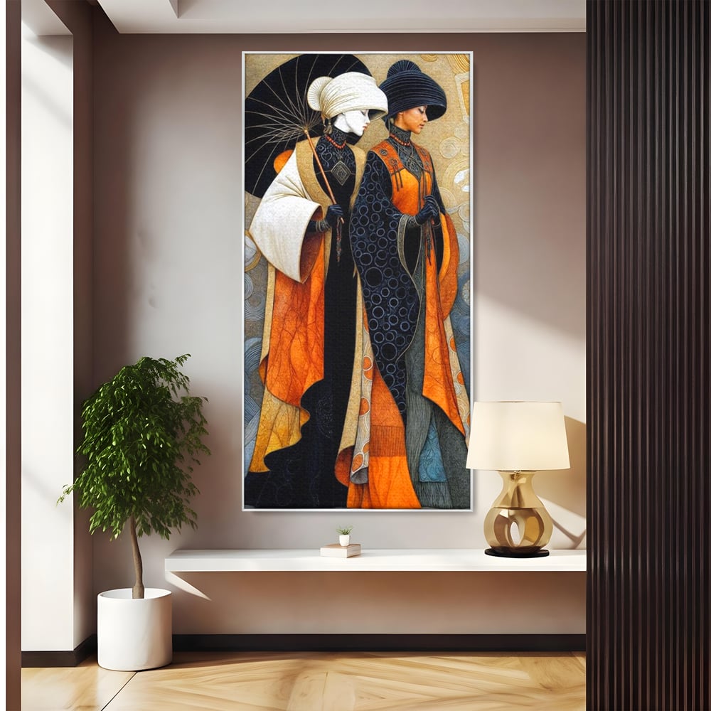 Tablou Canvas Premium, LuxCanva® G1140, Fiicele Vantului Asiatic, Arta, Decorativa, Rafinat, Costum, Traditional, Asiatic, Umbrela, Simbolism, Plimbare, Prietenie, Birou, Living