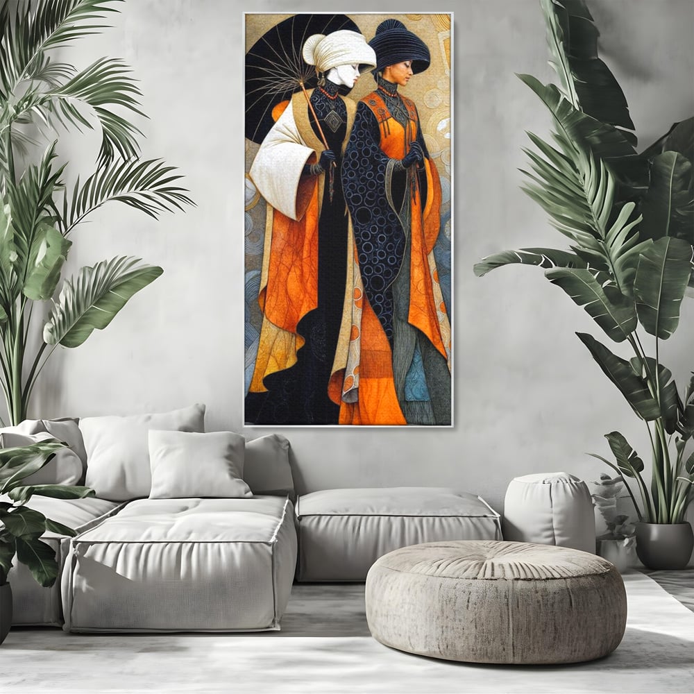 Tablou Canvas Premium, LuxCanva® G1140, Fiicele Vantului Asiatic, Arta, Decorativa, Rafinat, Costum, Traditional, Asiatic, Umbrela, Simbolism, Plimbare, Prietenie, Birou, Living