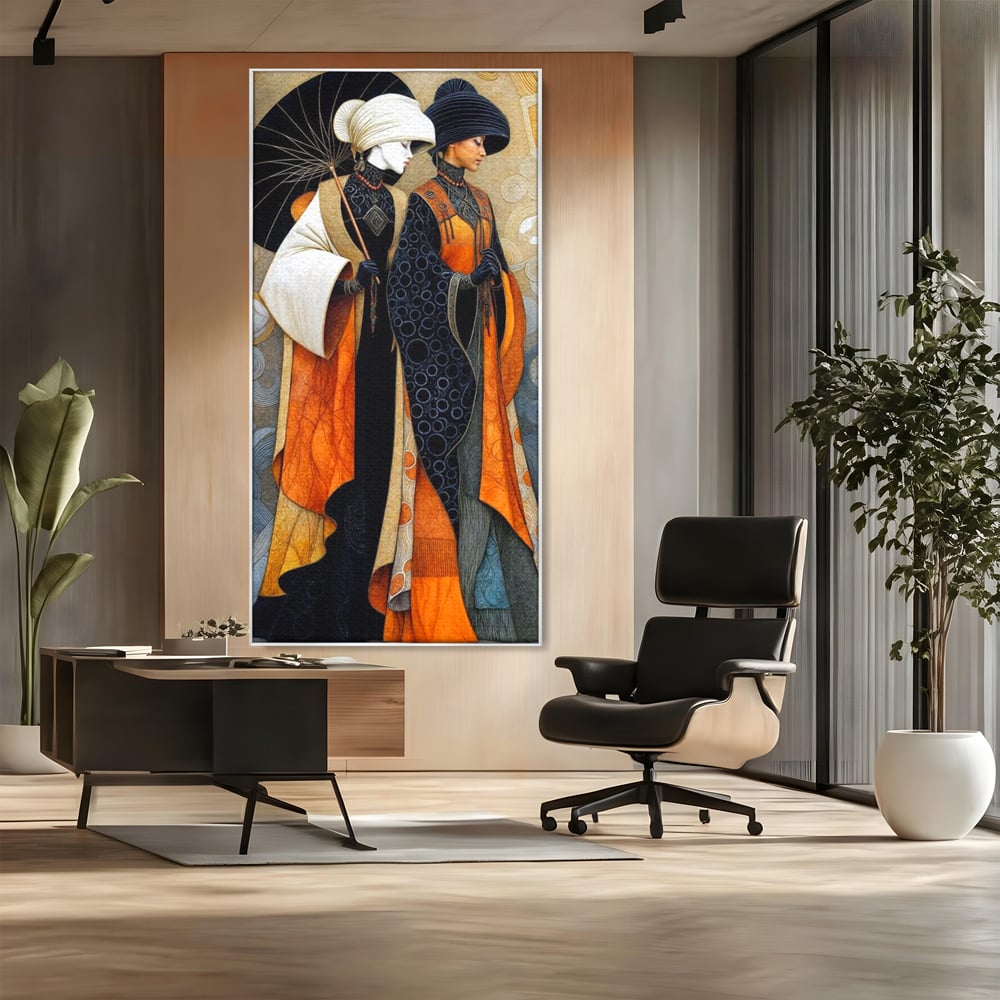 Tablou Canvas Premium, LuxCanva® G1140, Fiicele Vantului Asiatic, Arta, Decorativa, Rafinat, Costum, Traditional, Asiatic, Umbrela, Simbolism, Plimbare, Prietenie, Birou, Living