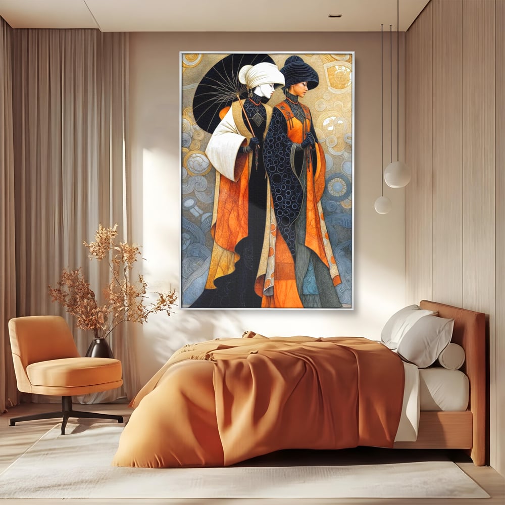 Tablou Canvas Premium, LuxCanva® G1140, Fiicele Vantului Asiatic, Arta, Decorativa, Rafinat, Costum, Traditional, Asiatic, Umbrela, Simbolism, Plimbare, Prietenie, Birou, Living