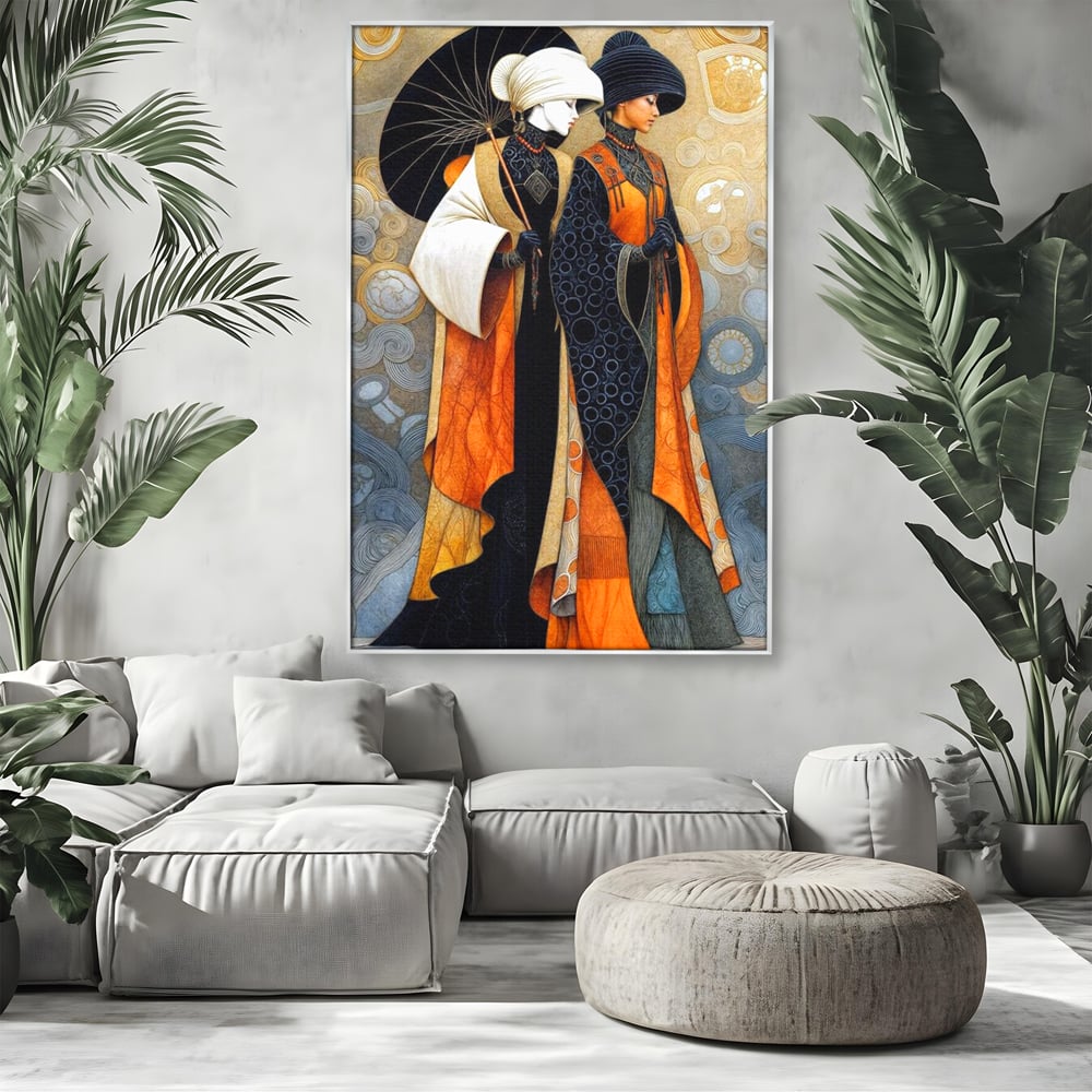 Tablou Canvas Premium, LuxCanva® G1140, Fiicele Vantului Asiatic, Arta, Decorativa, Rafinat, Costum, Traditional, Asiatic, Umbrela, Simbolism, Plimbare, Prietenie, Birou, Living