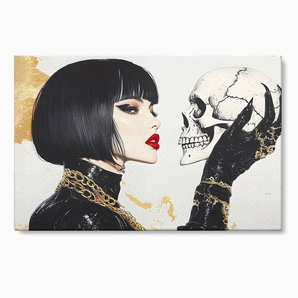 Leinwandbilder Premium, LuxCanva® G1141, Jenseits der Zeit, Leben, Skelette, Schädel, Reflexion, Symbolismus, Gotik, Dualität, Unsterblichkeit, Glamour, Mysteriös, Stille, Büro, Wohnen
