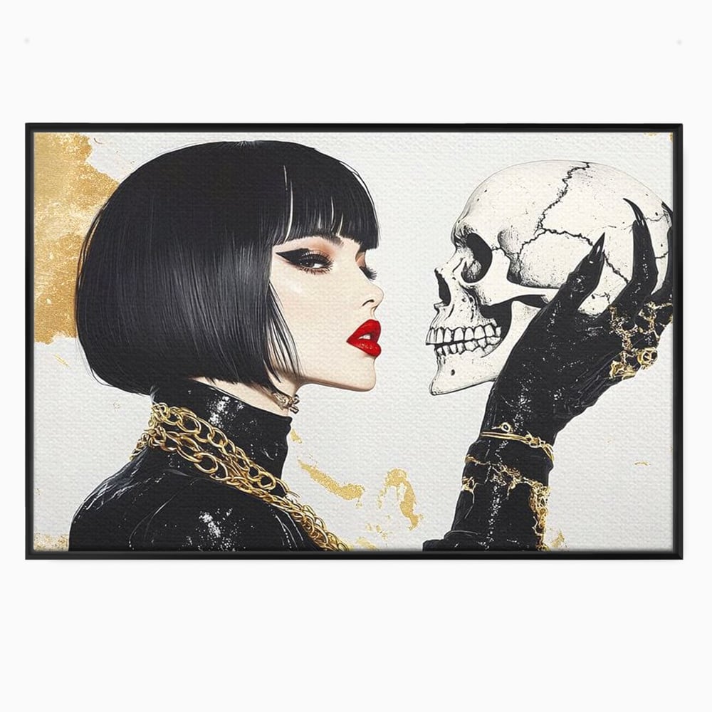 Leinwandbilder Premium, LuxCanva® G1141, Jenseits der Zeit, Leben, Skelette, Schädel, Reflexion, Symbolismus, Gotik, Dualität, Unsterblichkeit, Glamour, Mysteriös, Stille, Büro, Wohnen