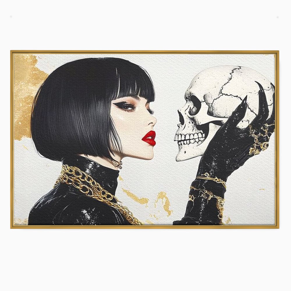 Leinwandbilder Premium, LuxCanva® G1141, Jenseits der Zeit, Leben, Skelette, Schädel, Reflexion, Symbolismus, Gotik, Dualität, Unsterblichkeit, Glamour, Mysteriös, Stille, Büro, Wohnen