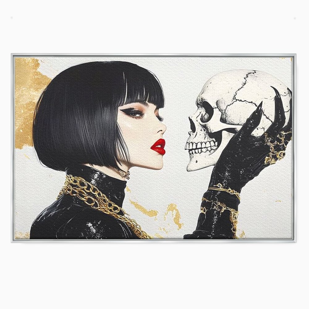 Leinwandbilder Premium, LuxCanva® G1141, Jenseits der Zeit, Leben, Skelette, Schädel, Reflexion, Symbolismus, Gotik, Dualität, Unsterblichkeit, Glamour, Mysteriös, Stille, Büro, Wohnen