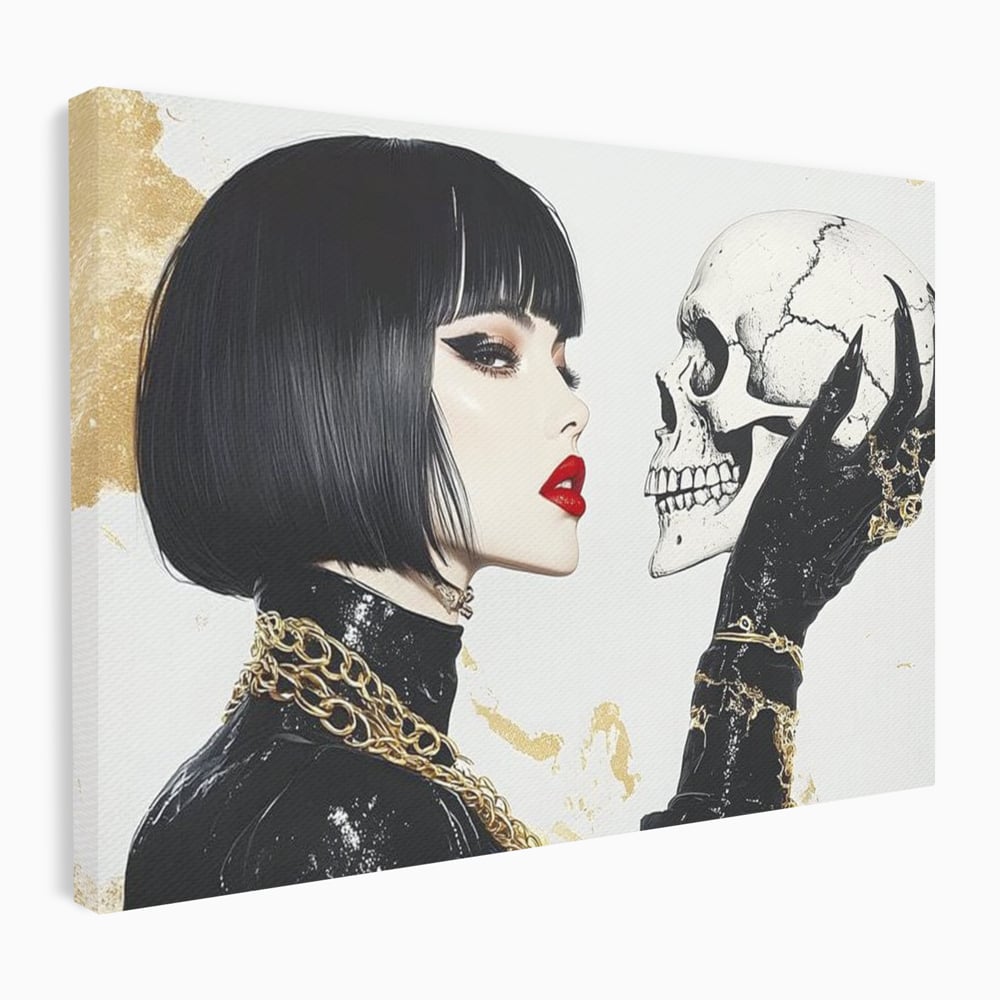 Leinwandbilder Premium, LuxCanva® G1141, Jenseits der Zeit, Leben, Skelette, Schädel, Reflexion, Symbolismus, Gotik, Dualität, Unsterblichkeit, Glamour, Mysteriös, Stille, Büro, Wohnen