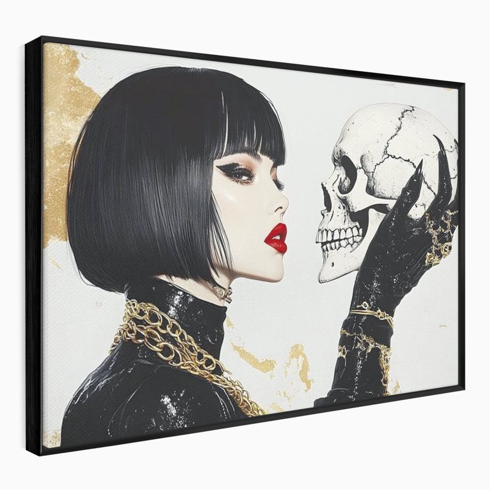 Leinwandbilder Premium, LuxCanva® G1141, Jenseits der Zeit, Leben, Skelette, Schädel, Reflexion, Symbolismus, Gotik, Dualität, Unsterblichkeit, Glamour, Mysteriös, Stille, Büro, Wohnen