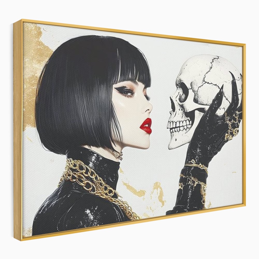 Leinwandbilder Premium, LuxCanva® G1141, Jenseits der Zeit, Leben, Skelette, Schädel, Reflexion, Symbolismus, Gotik, Dualität, Unsterblichkeit, Glamour, Mysteriös, Stille, Büro, Wohnen