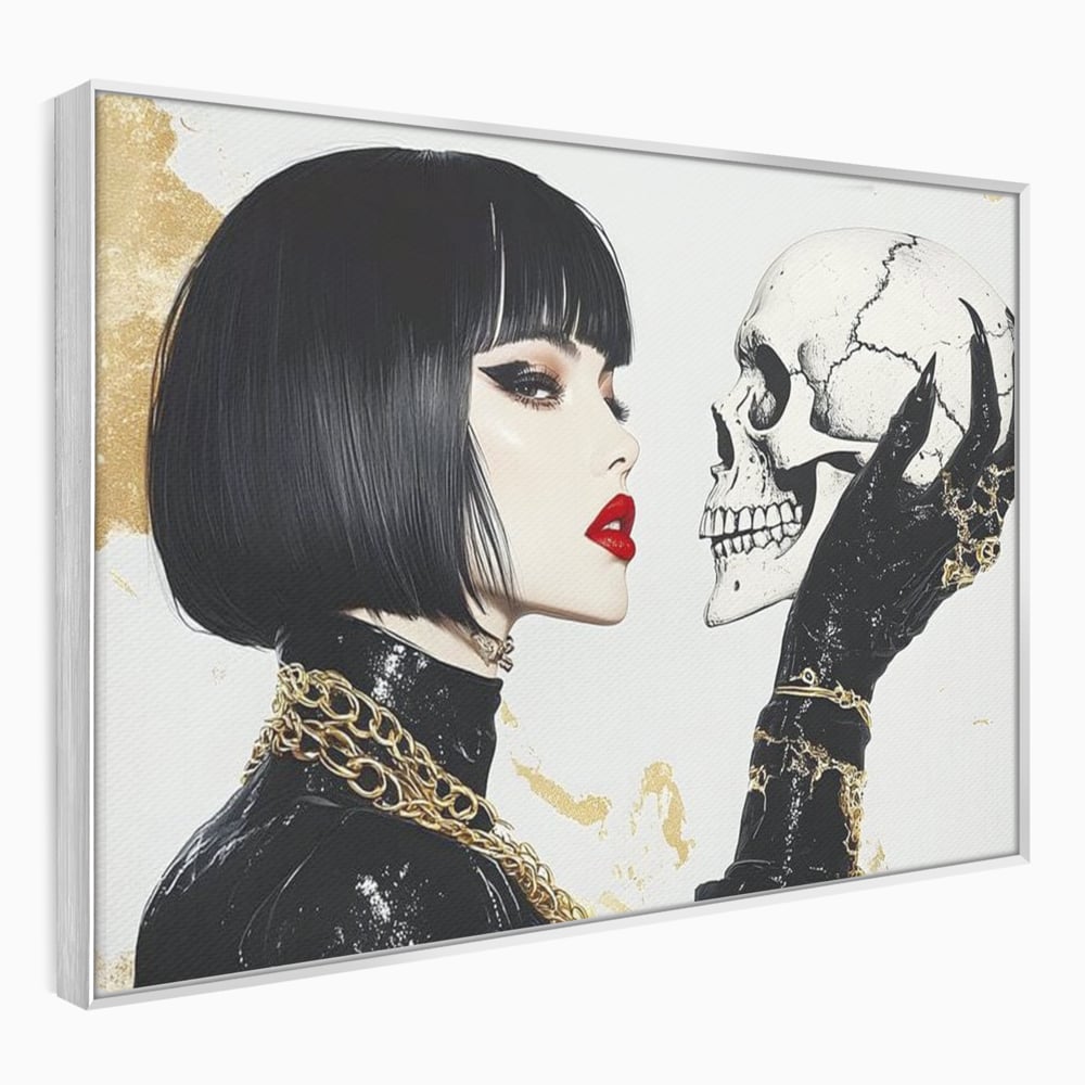 Leinwandbilder Premium, LuxCanva® G1141, Jenseits der Zeit, Leben, Skelette, Schädel, Reflexion, Symbolismus, Gotik, Dualität, Unsterblichkeit, Glamour, Mysteriös, Stille, Büro, Wohnen
