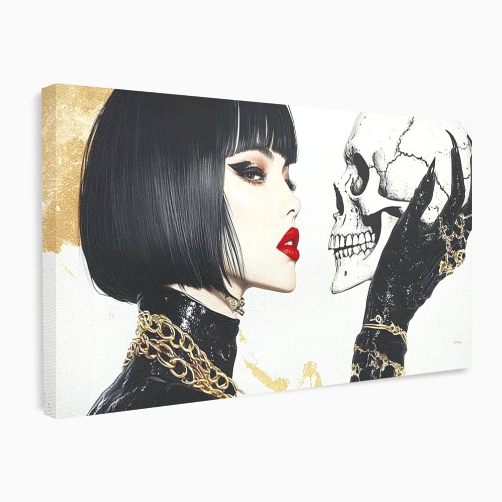 Leinwandbilder Premium, LuxCanva® G1141, Jenseits der Zeit, Leben, Skelette, Schädel, Reflexion, Symbolismus, Gotik, Dualität, Unsterblichkeit, Glamour, Mysteriös, Stille, Büro, Wohnen