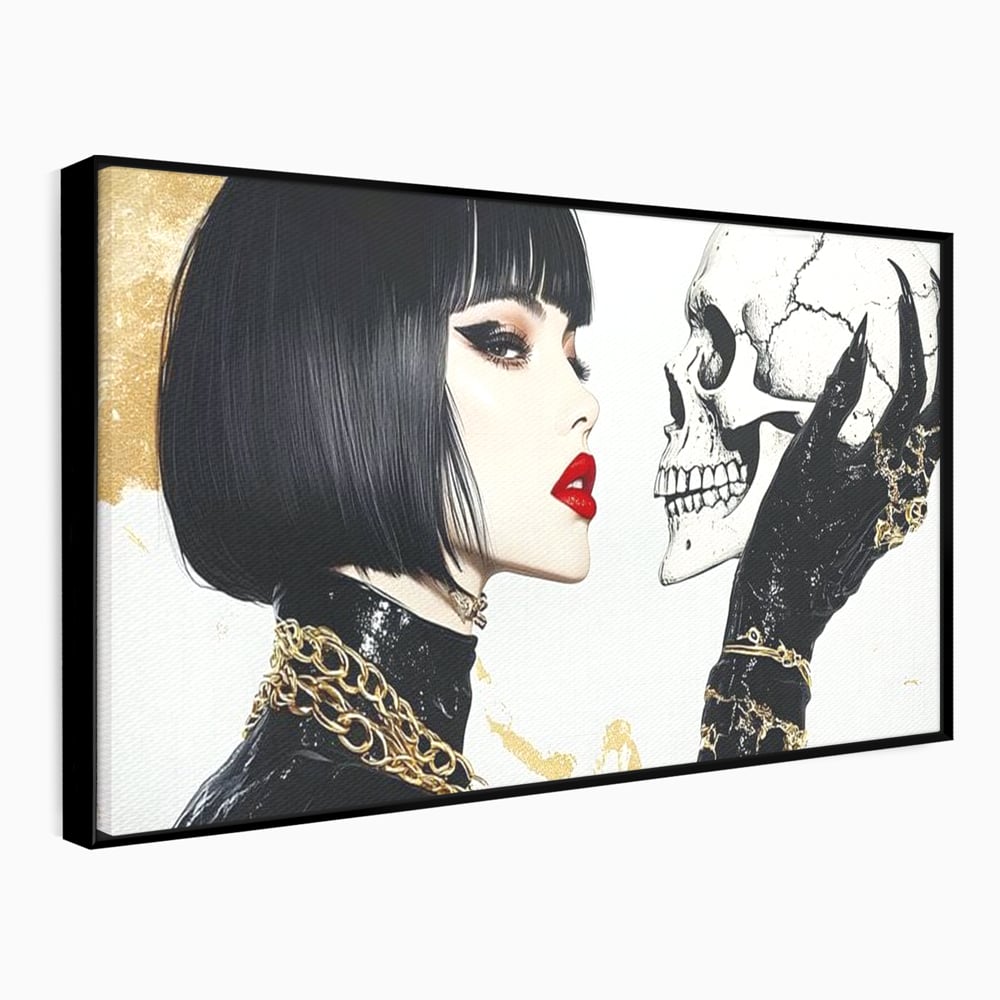 Leinwandbilder Premium, LuxCanva® G1141, Jenseits der Zeit, Leben, Skelette, Schädel, Reflexion, Symbolismus, Gotik, Dualität, Unsterblichkeit, Glamour, Mysteriös, Stille, Büro, Wohnen