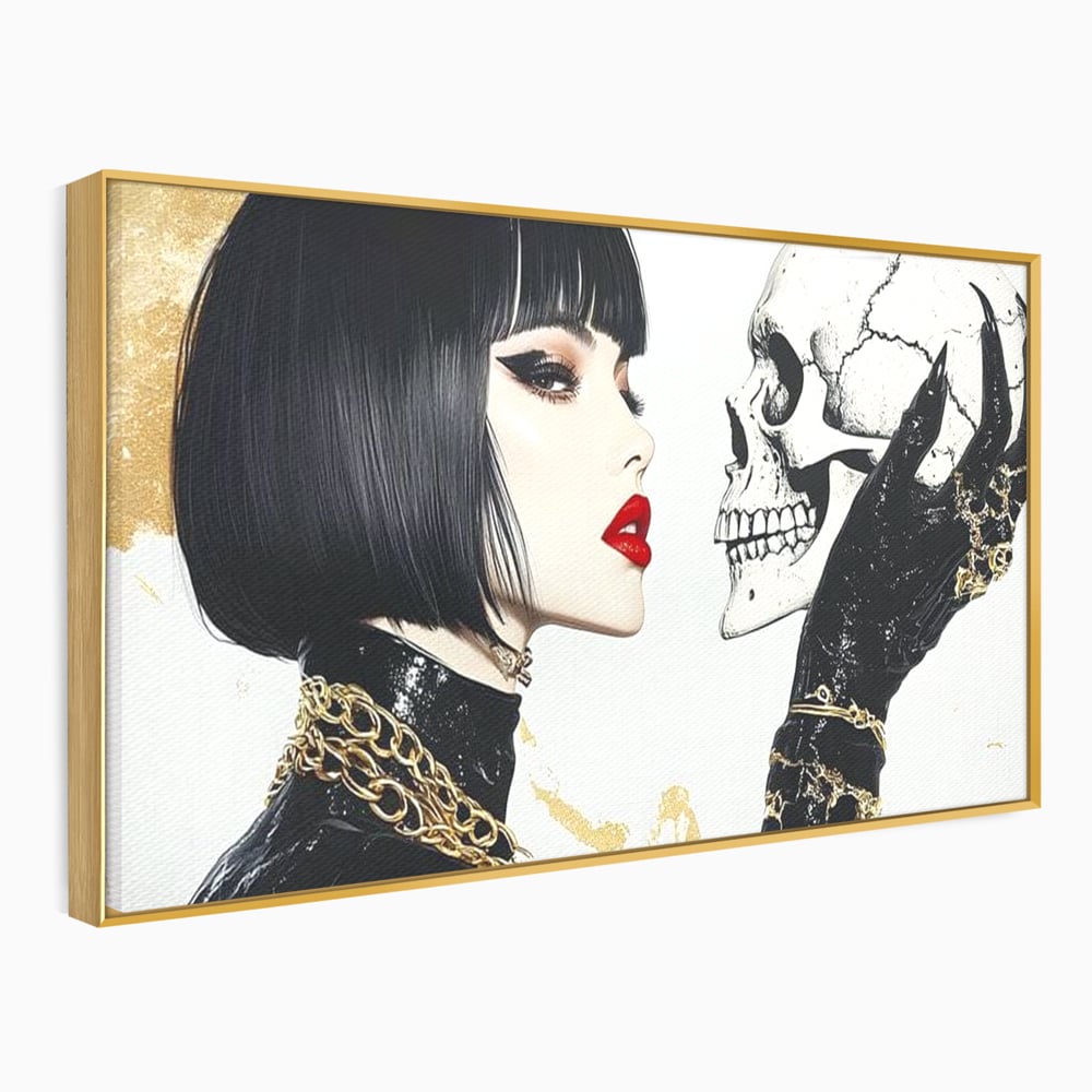 Leinwandbilder Premium, LuxCanva® G1141, Jenseits der Zeit, Leben, Skelette, Schädel, Reflexion, Symbolismus, Gotik, Dualität, Unsterblichkeit, Glamour, Mysteriös, Stille, Büro, Wohnen