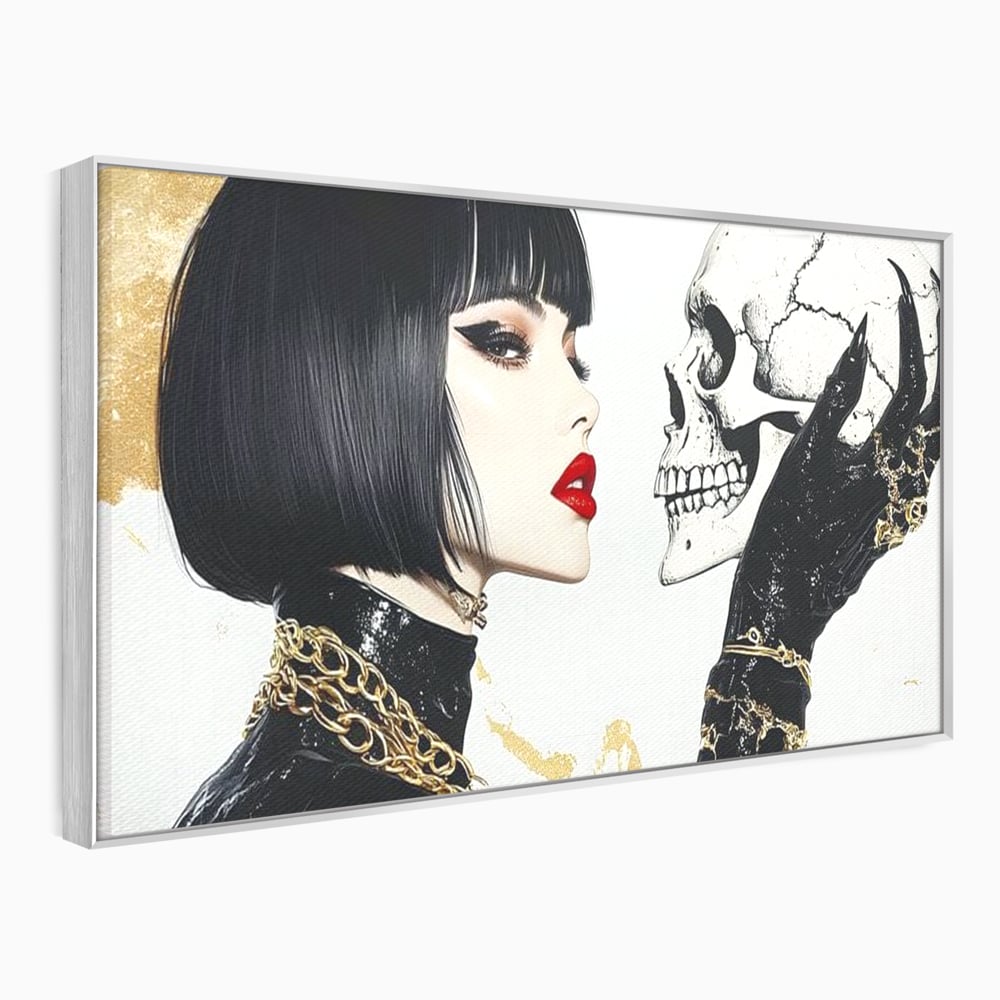 Leinwandbilder Premium, LuxCanva® G1141, Jenseits der Zeit, Leben, Skelette, Schädel, Reflexion, Symbolismus, Gotik, Dualität, Unsterblichkeit, Glamour, Mysteriös, Stille, Büro, Wohnen