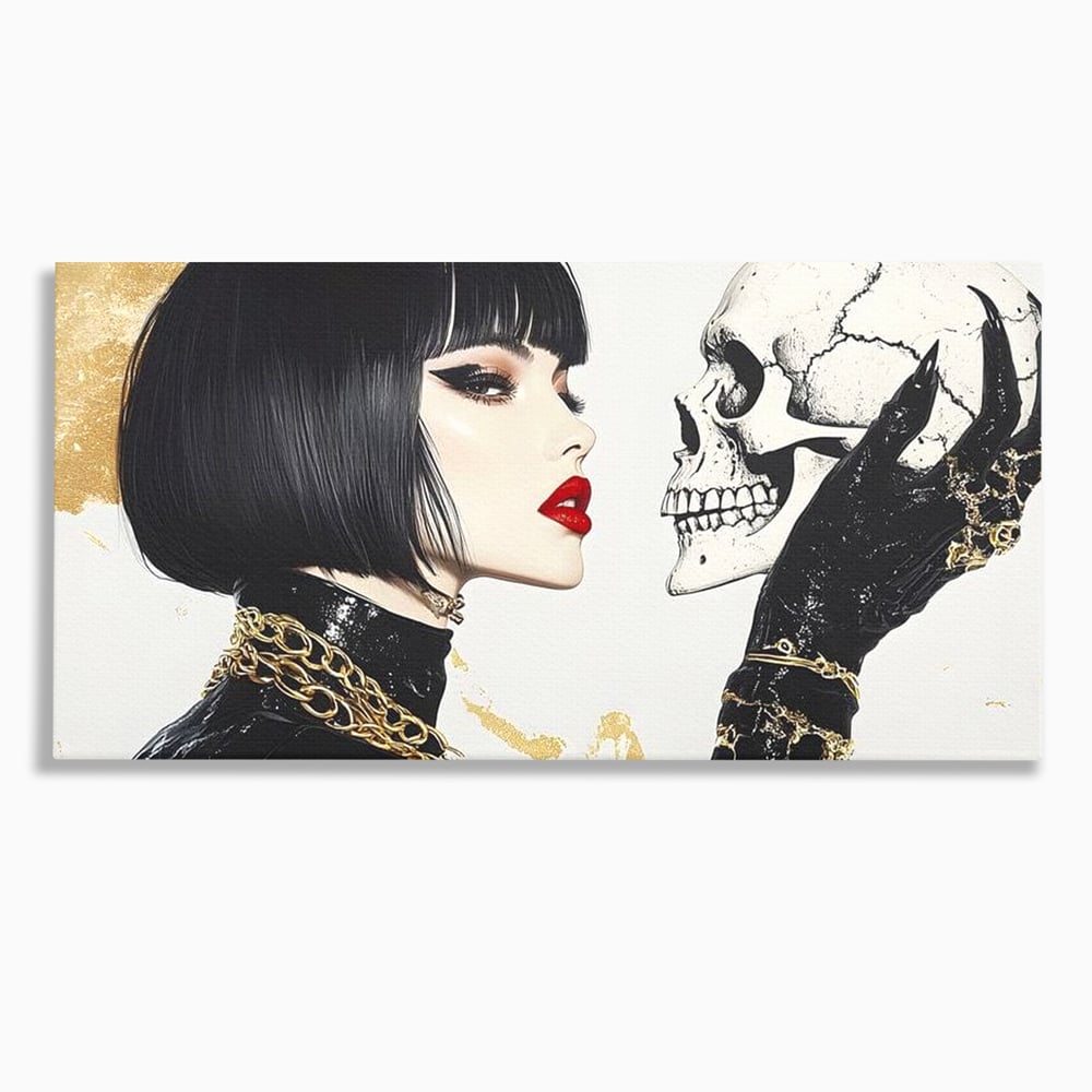 Leinwandbilder Premium, LuxCanva® G1141, Jenseits der Zeit, Leben, Skelette, Schädel, Reflexion, Symbolismus, Gotik, Dualität, Unsterblichkeit, Glamour, Mysteriös, Stille, Büro, Wohnen