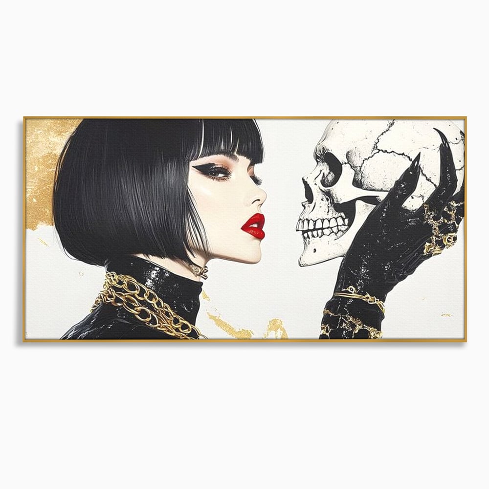 Leinwandbilder Premium, LuxCanva® G1141, Jenseits der Zeit, Leben, Skelette, Schädel, Reflexion, Symbolismus, Gotik, Dualität, Unsterblichkeit, Glamour, Mysteriös, Stille, Büro, Wohnen
