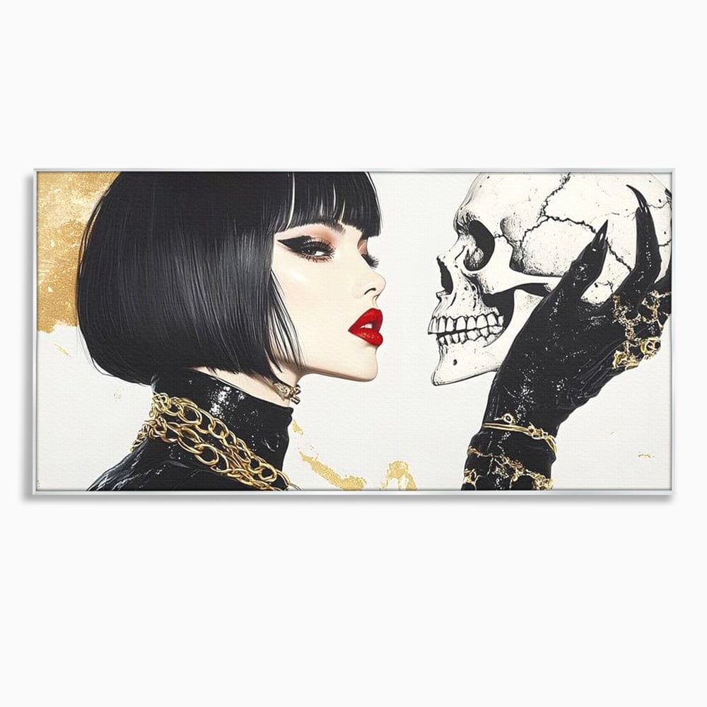 Leinwandbilder Premium, LuxCanva® G1141, Jenseits der Zeit, Leben, Skelette, Schädel, Reflexion, Symbolismus, Gotik, Dualität, Unsterblichkeit, Glamour, Mysteriös, Stille, Büro, Wohnen