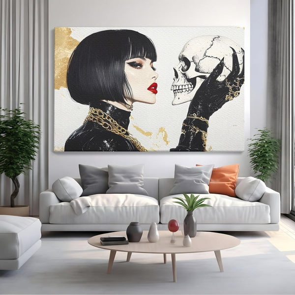 Leinwandbilder Premium, LuxCanva® G1141, Jenseits der Zeit, Leben, Skelette, Schädel, Reflexion, Symbolismus, Gotik, Dualität, Unsterblichkeit, Glamour, Mysteriös, Stille, Büro, Wohnen