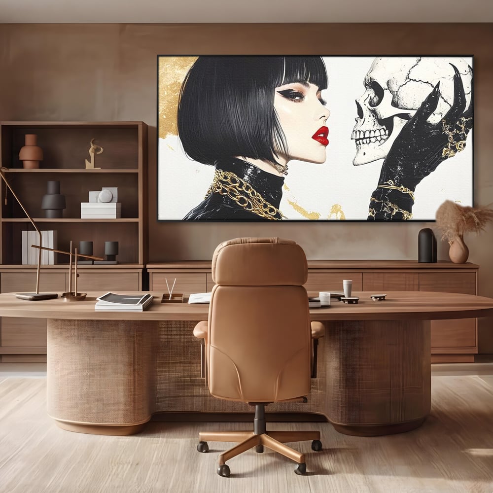 Leinwandbilder Premium, LuxCanva® G1141, Jenseits der Zeit, Leben, Skelette, Schädel, Reflexion, Symbolismus, Gotik, Dualität, Unsterblichkeit, Glamour, Mysteriös, Stille, Büro, Wohnen