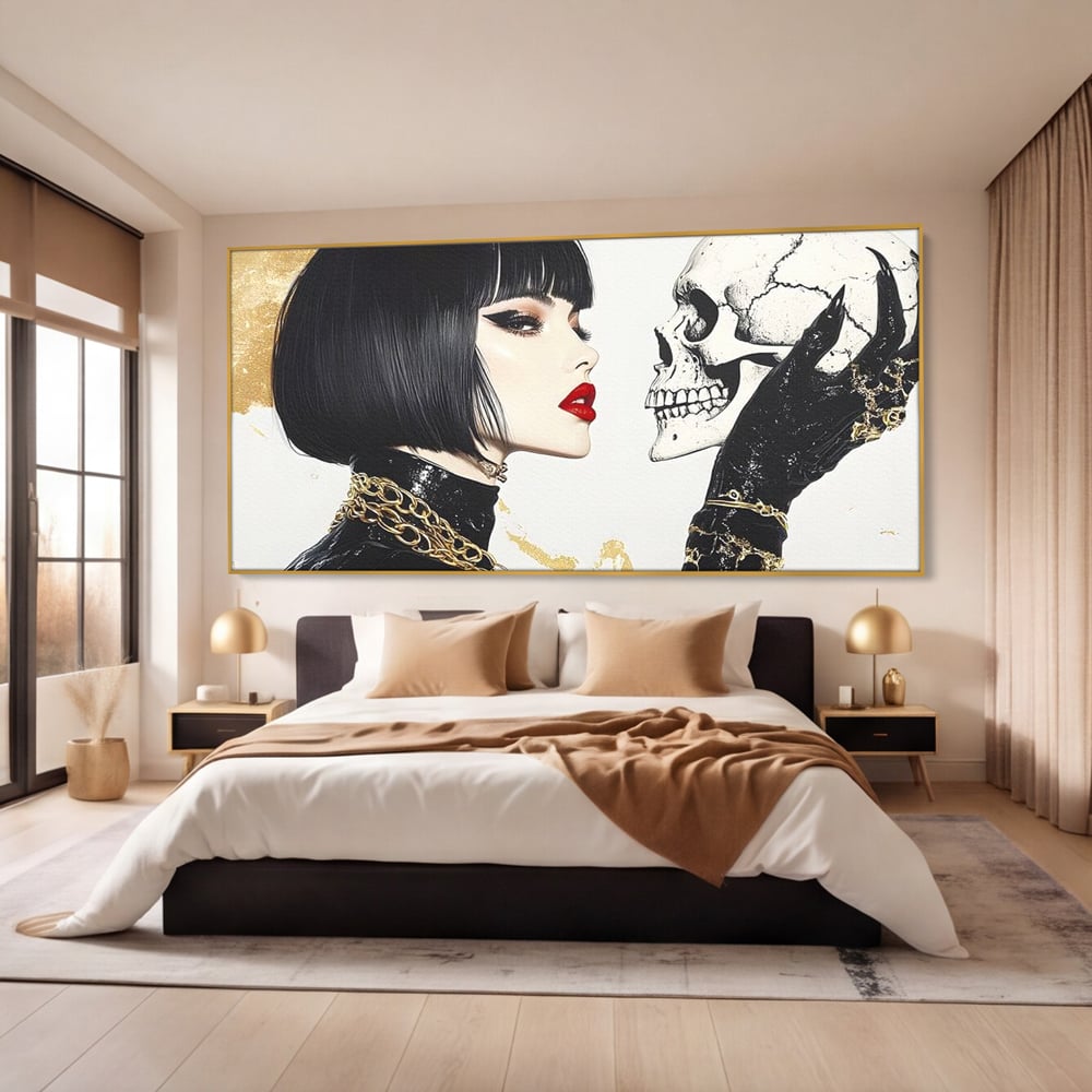 Leinwandbilder Premium, LuxCanva® G1141, Jenseits der Zeit, Leben, Skelette, Schädel, Reflexion, Symbolismus, Gotik, Dualität, Unsterblichkeit, Glamour, Mysteriös, Stille, Büro, Wohnen