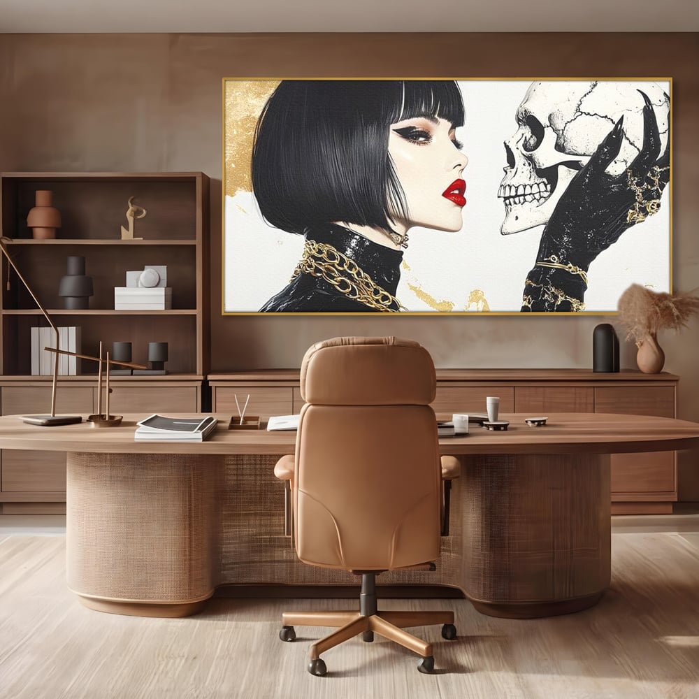 Leinwandbilder Premium, LuxCanva® G1141, Jenseits der Zeit, Leben, Skelette, Schädel, Reflexion, Symbolismus, Gotik, Dualität, Unsterblichkeit, Glamour, Mysteriös, Stille, Büro, Wohnen