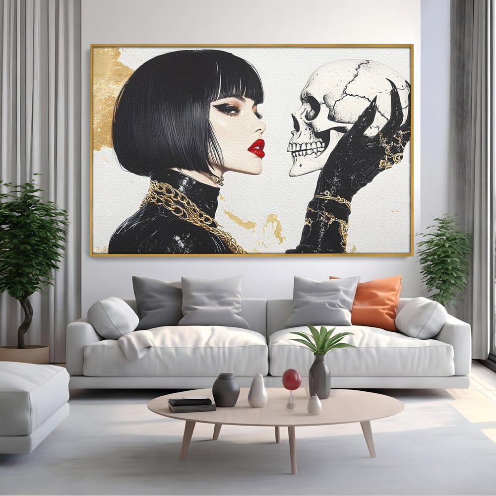 Leinwandbilder Premium, LuxCanva® G1141, Jenseits der Zeit, Leben, Skelette, Schädel, Reflexion, Symbolismus, Gotik, Dualität, Unsterblichkeit, Glamour, Mysteriös, Stille, Büro, Wohnen